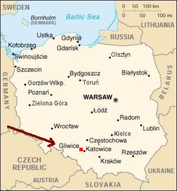 Mapa de Polonia con la ubicación de Gliwice