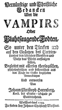 Portada de Vernünftige und Christliche Gedancken über die Vampirs
