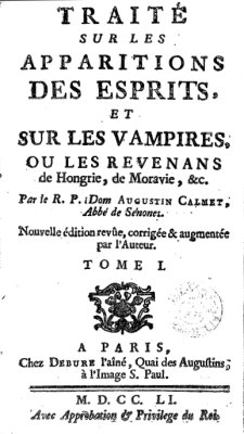 Portada de Traité sur les apparitions des esprits et sur les vampires, ou les revenants de Hongrie, de Moravie, etc
